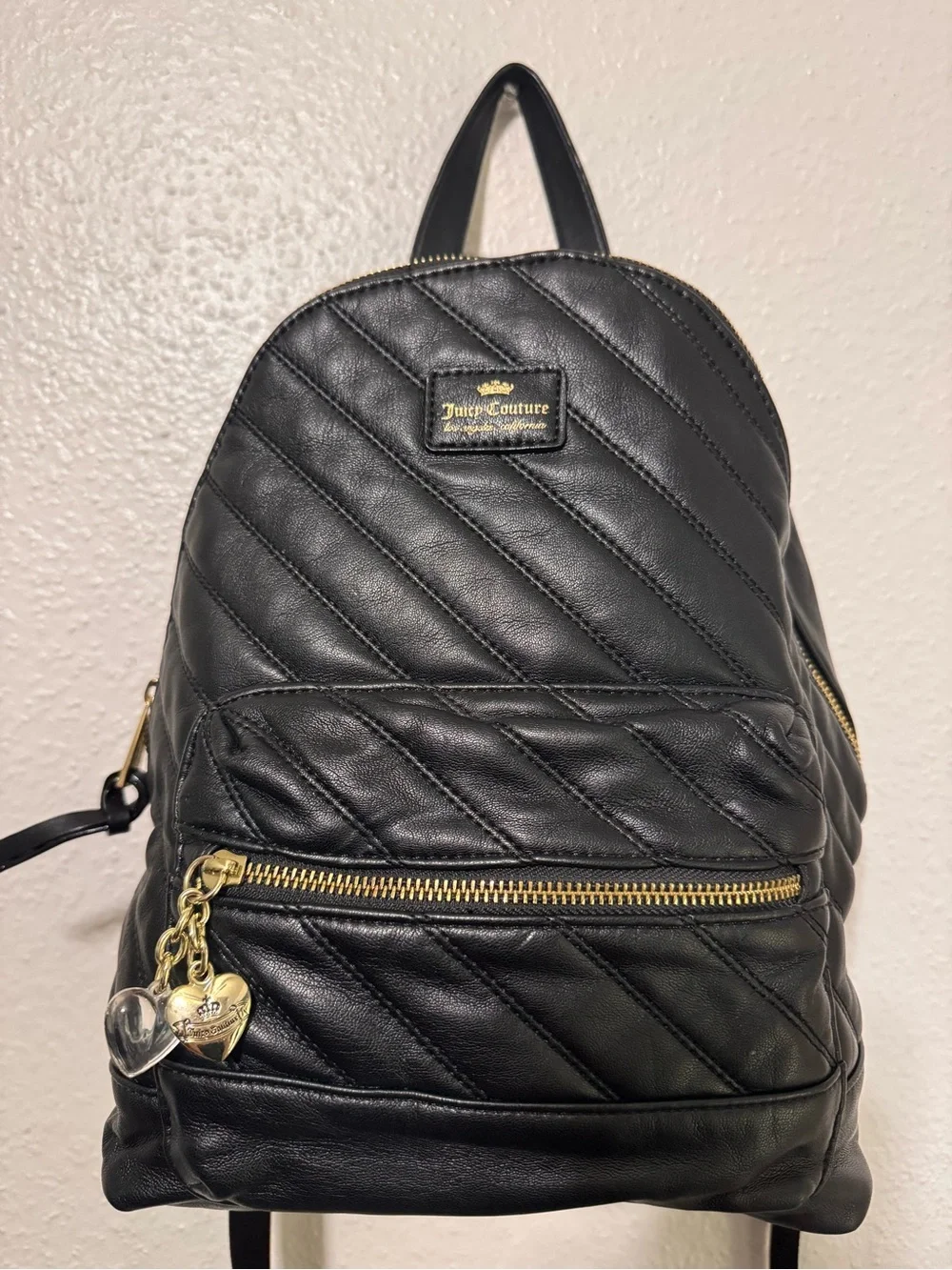 Juicy Couture Black Quilted Backpack with Gold-Tone Accents